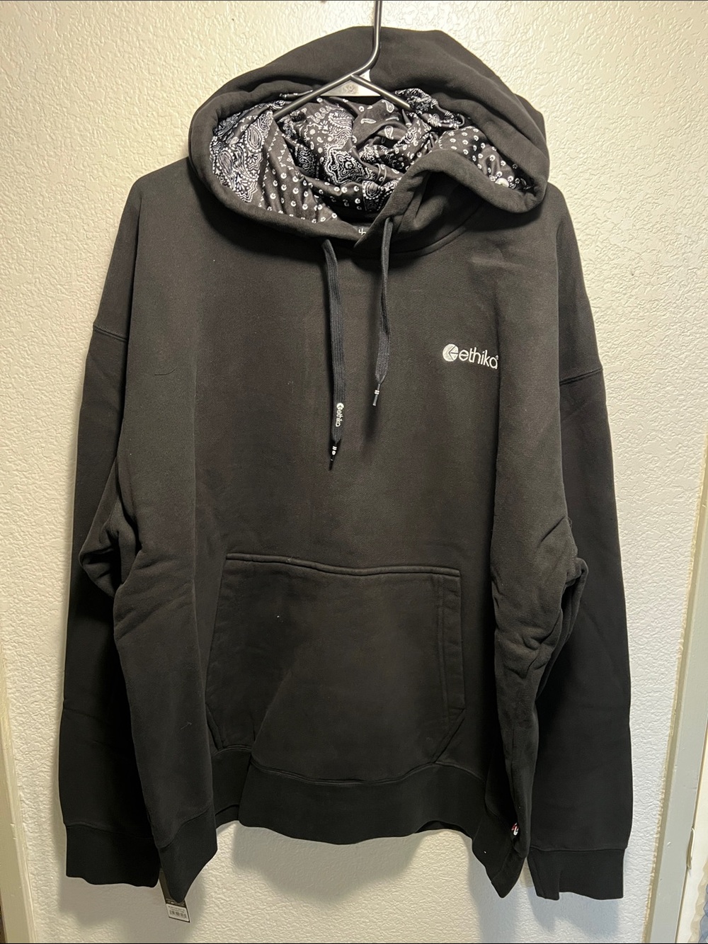 ethika Black Pullover Hoodie with Bandana-Lined Hood